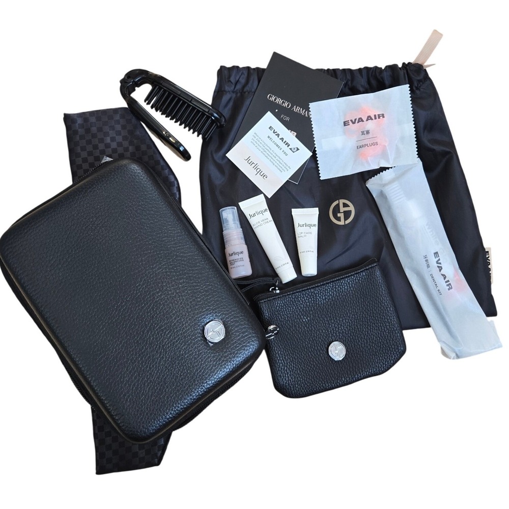 Giorgio Armani Eva Air Business Class Amenity Toiletry Kit Black Travel SET OF 2 - Picture 2 of 10